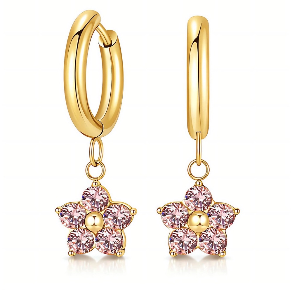 FLOWERS pink EARRINGS 18K GOLD PLATED STEEL